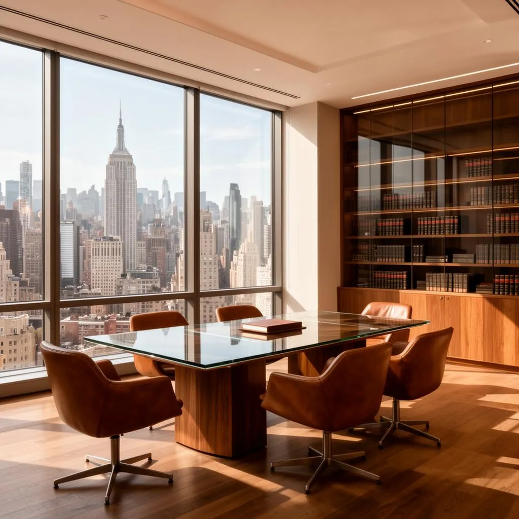 NYC law firm office with Manhattan skyline view