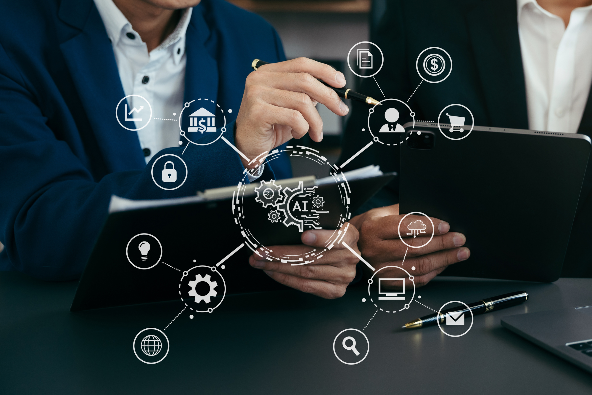A small business office with a managed service provider setting up remote technology for competitiveness