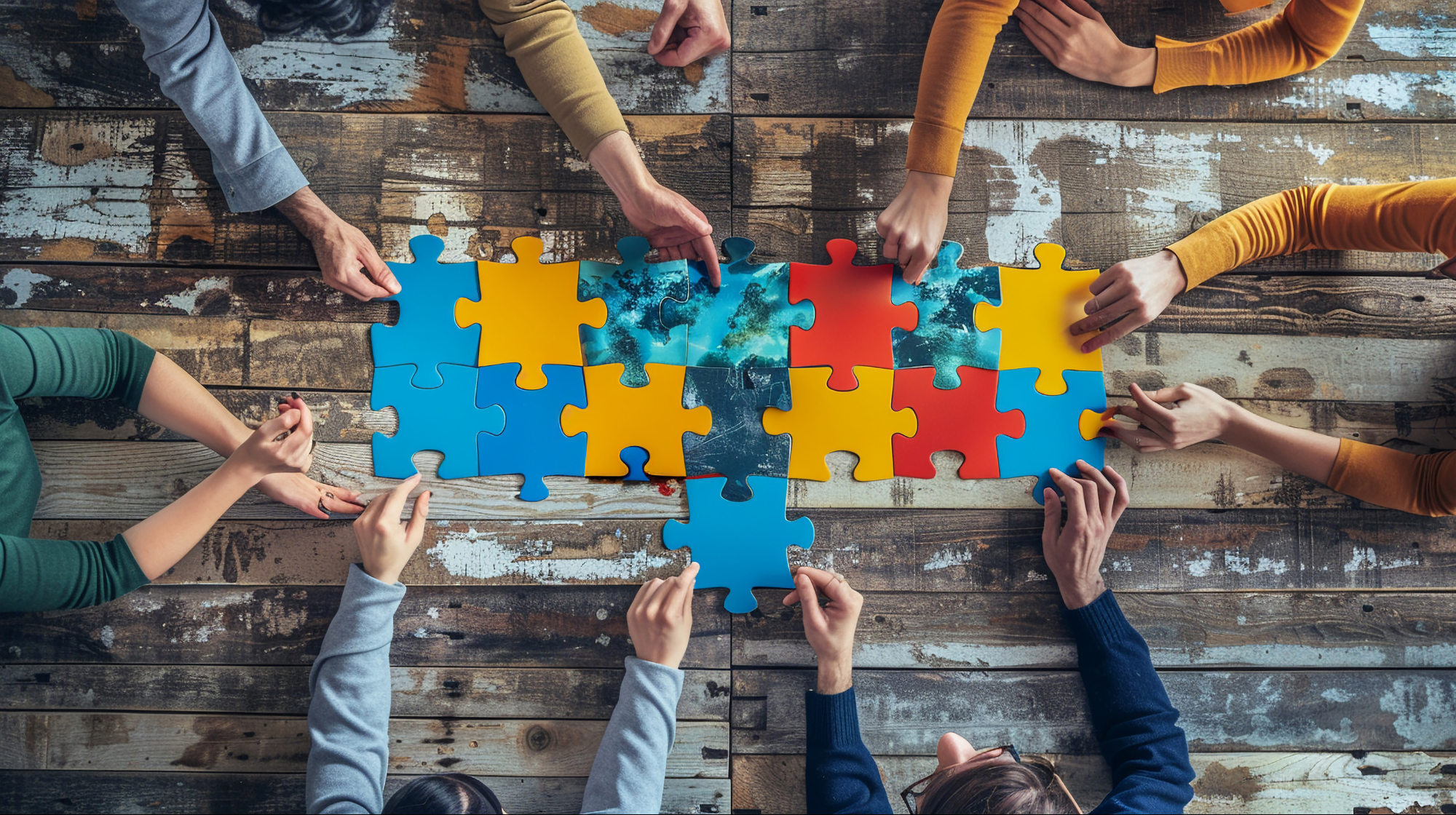 A group of diverse small business icons connecting through various digital collaboration tools