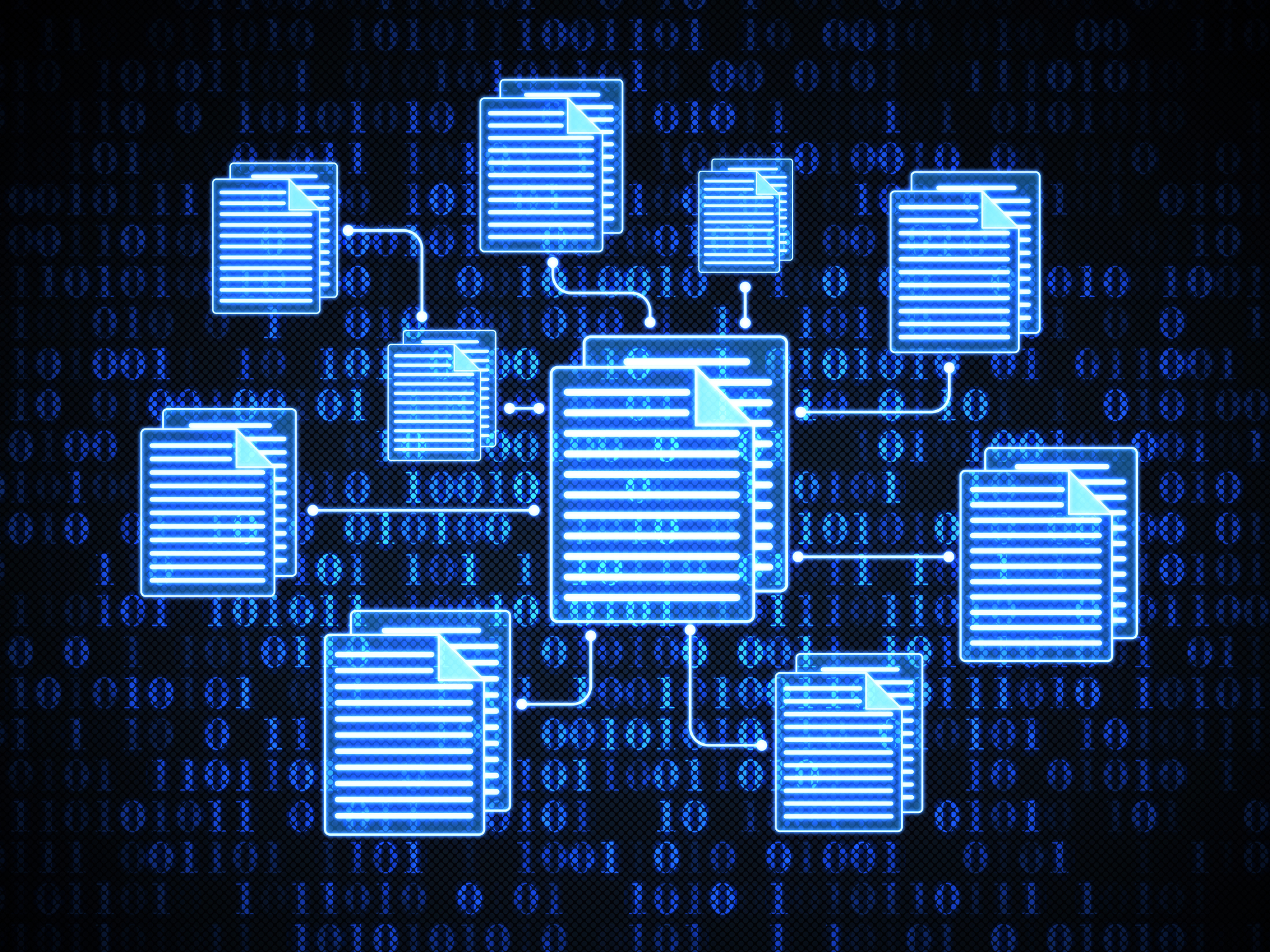 A group of diverse business professionals collaborate on a digital platform, sharing and exchanging files seamlessly