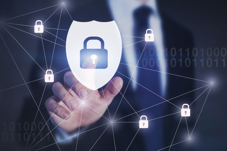 A padlock with an envelope symbol, shielded by a security shield, surrounded by the Microsoft Office 365 logo