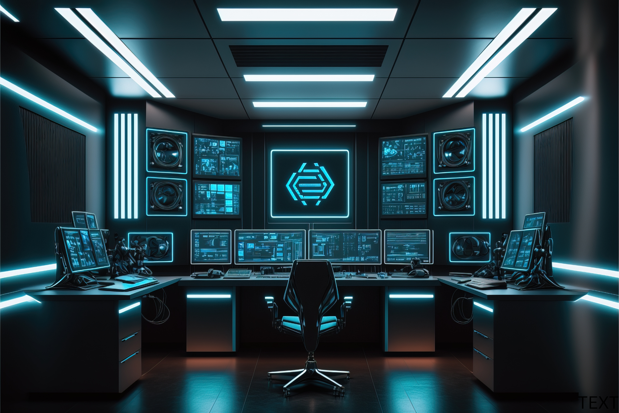 A high-tech office with computer screens displaying email security software, servers humming in the background, and technicians monitoring the system