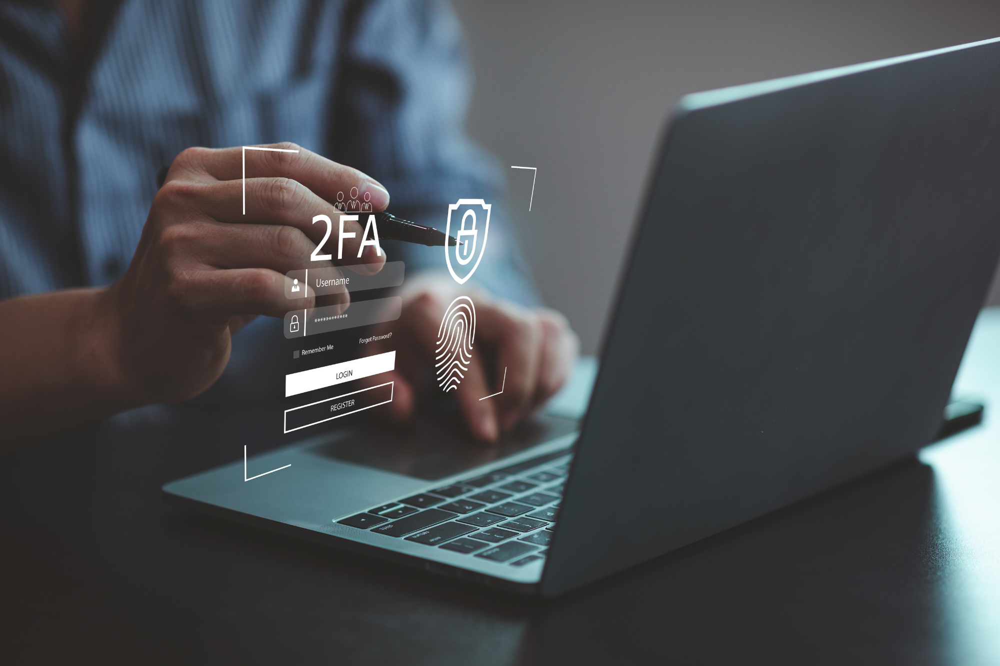 A smartphone displaying a multifactor authentication app with a fingerprint and facial recognition feature