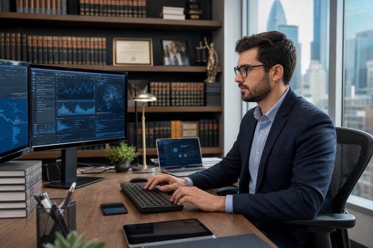 What a Law Firm IT Consultant Actually Does: Security Roadmaps, Compliance Planning, and Strategic IT Guidance for Legal Practices Law firm IT consultant reviewing cybersecurity roadmap and compliance documentation with attorneys in a modern legal office.