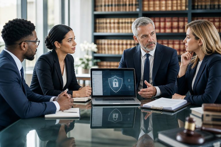 Email Security for Law Firms: A Practical NYC Guide Law firm professionals reviewing email security for law firms on a laptop in a NYC office.